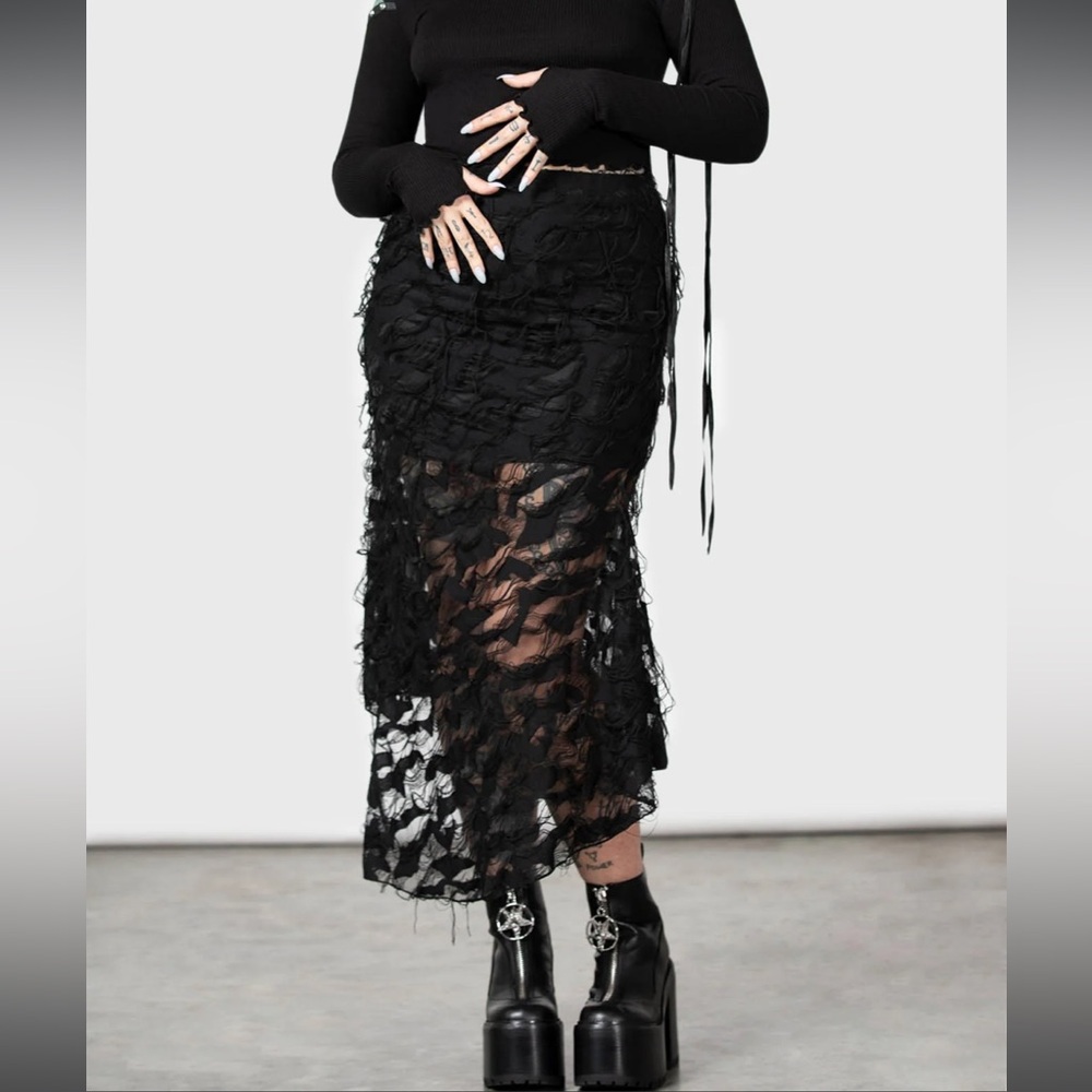 Killstar Black Layered Lace Midi Skirt